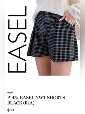 Easel  Black Windowpane Pleated High-Waist Shorts_NWT_ Sz M